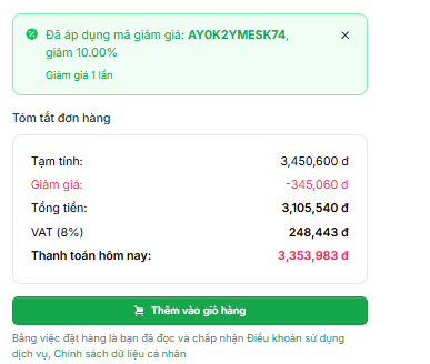 Minh họa thông báo mã giảm giá đã được áp dụng và phần giảm giá trong đơn hàng